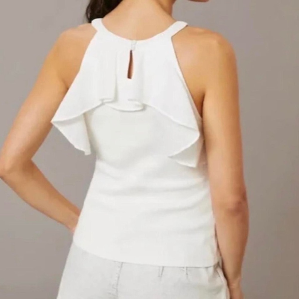Maeve by Anthropologie Ruffled Rib Halter Tank Top White - Picture 3 of 8
